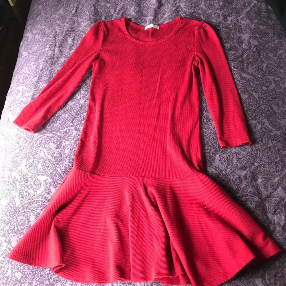 Red dropped waist dress