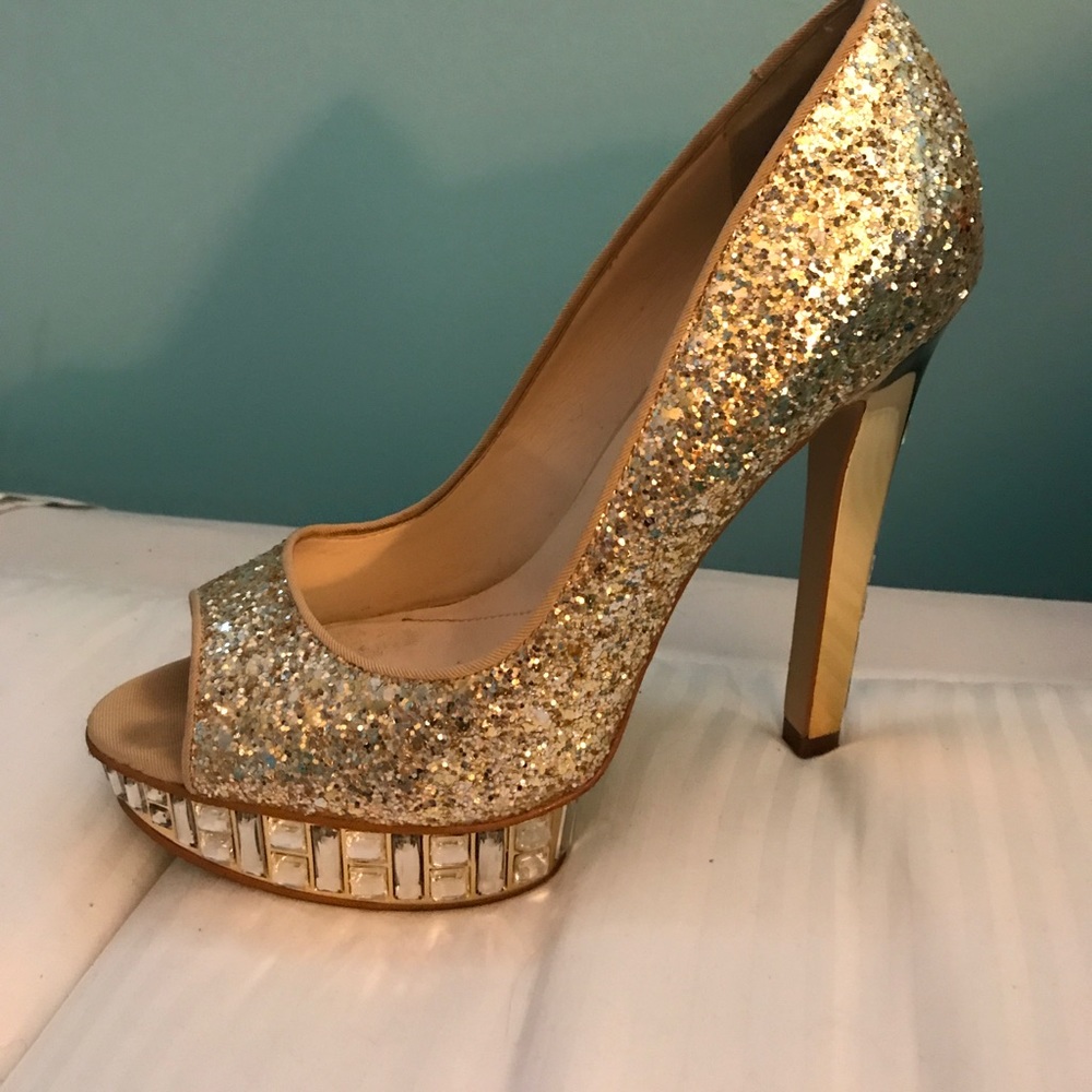 Gold sequin heels