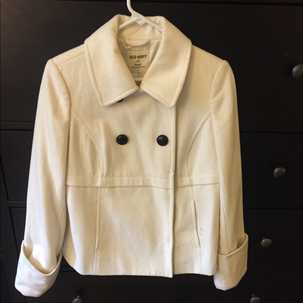 Wool creme button short pea coat