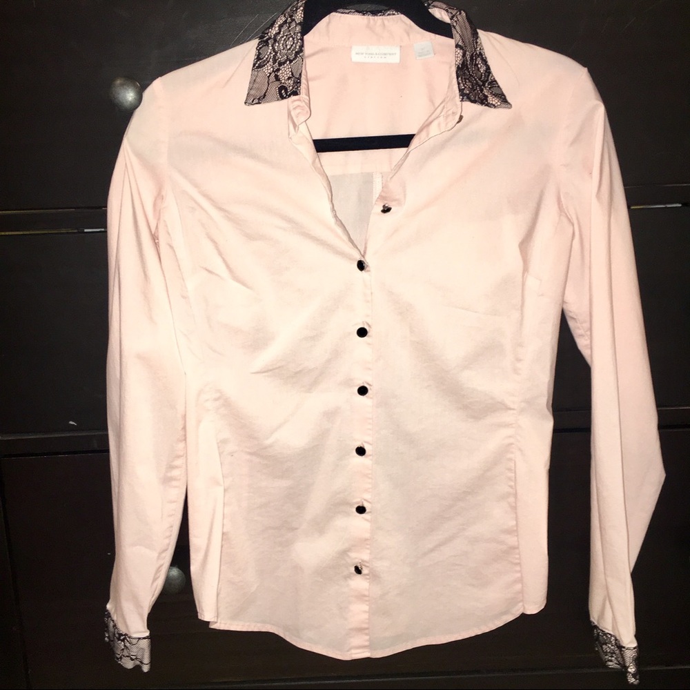 Pale pink button down with black detailing