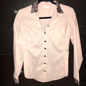 Pale pink button down with black detailing