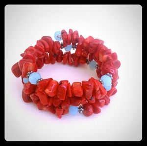 Authentic red coral and blue wrap bracelet