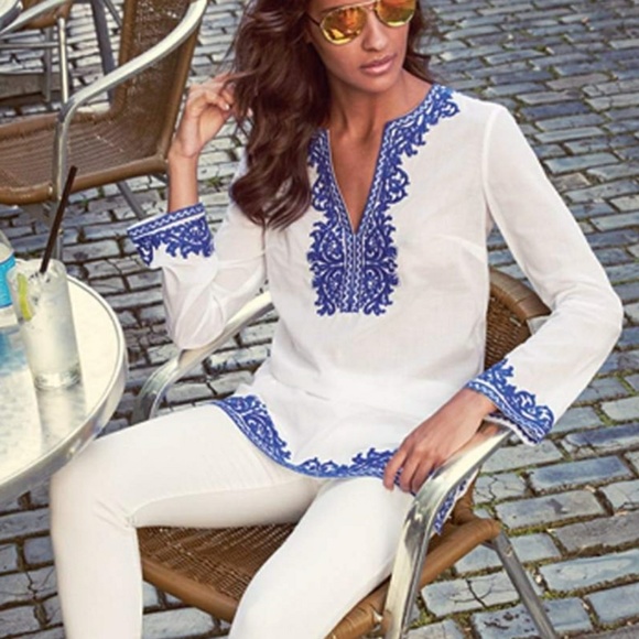 New MICHAEL KORS Embroidered Split Neck Tunic Top - Picture 5 of 5