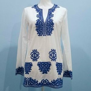 New MICHAEL KORS Embroidered Split Neck Tunic Top