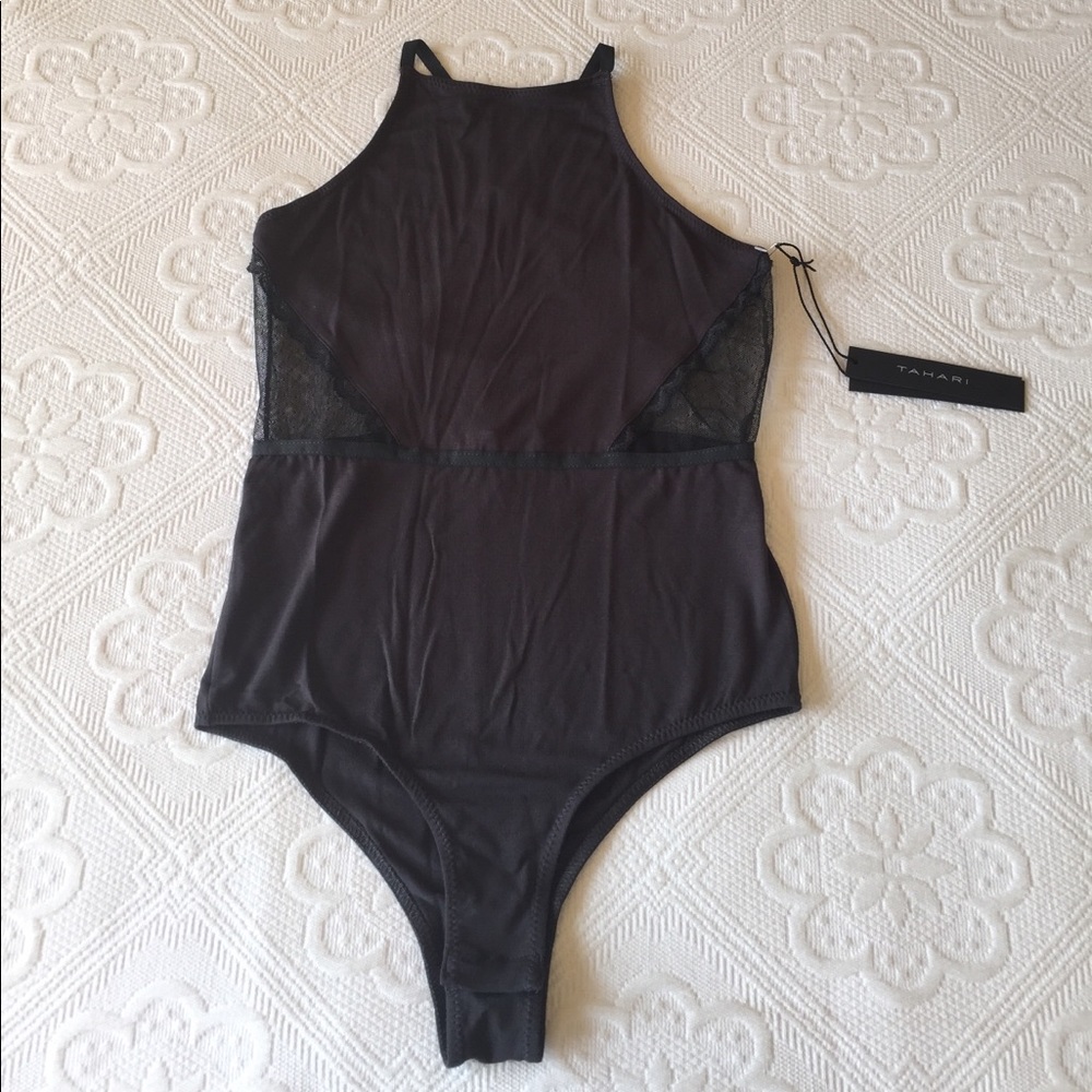 Tahari - High Neck / Strappy Back / Lace Bodysuit