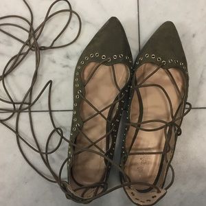 Olive lace up flats