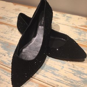 White House Black Market Black Rhinestone Flats