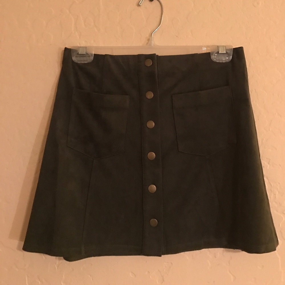 Army green suede mini skirt