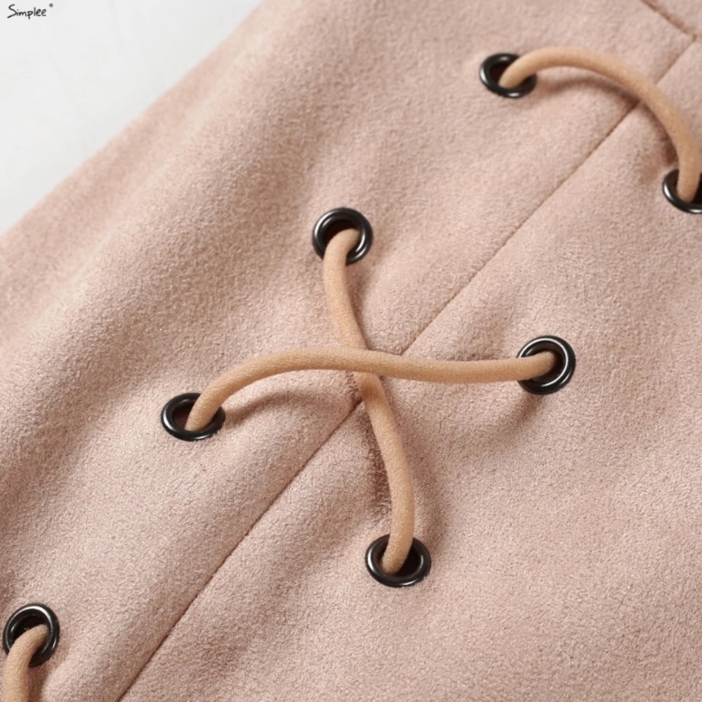 ‘Amalie’ Light pink lace up vegan suede mini skirt - Picture 5 of 5
