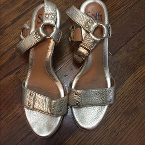 Gold leather platform sandals