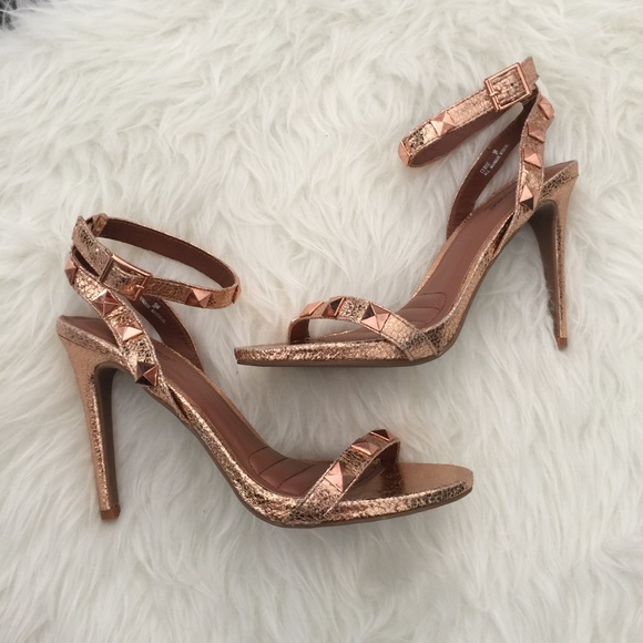 Dollhouse Shoes - Dollhouse Curse  studded rose gold strappy heel
