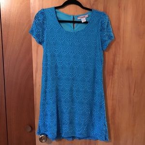 Short sleeve lace dress - Blue