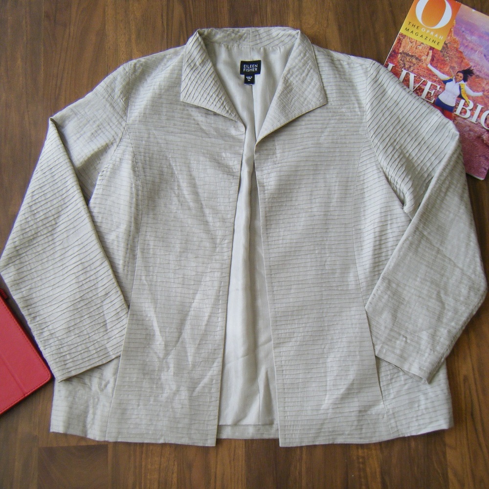 Eileen Fisher Silk Olive Greyish Layered Blazer