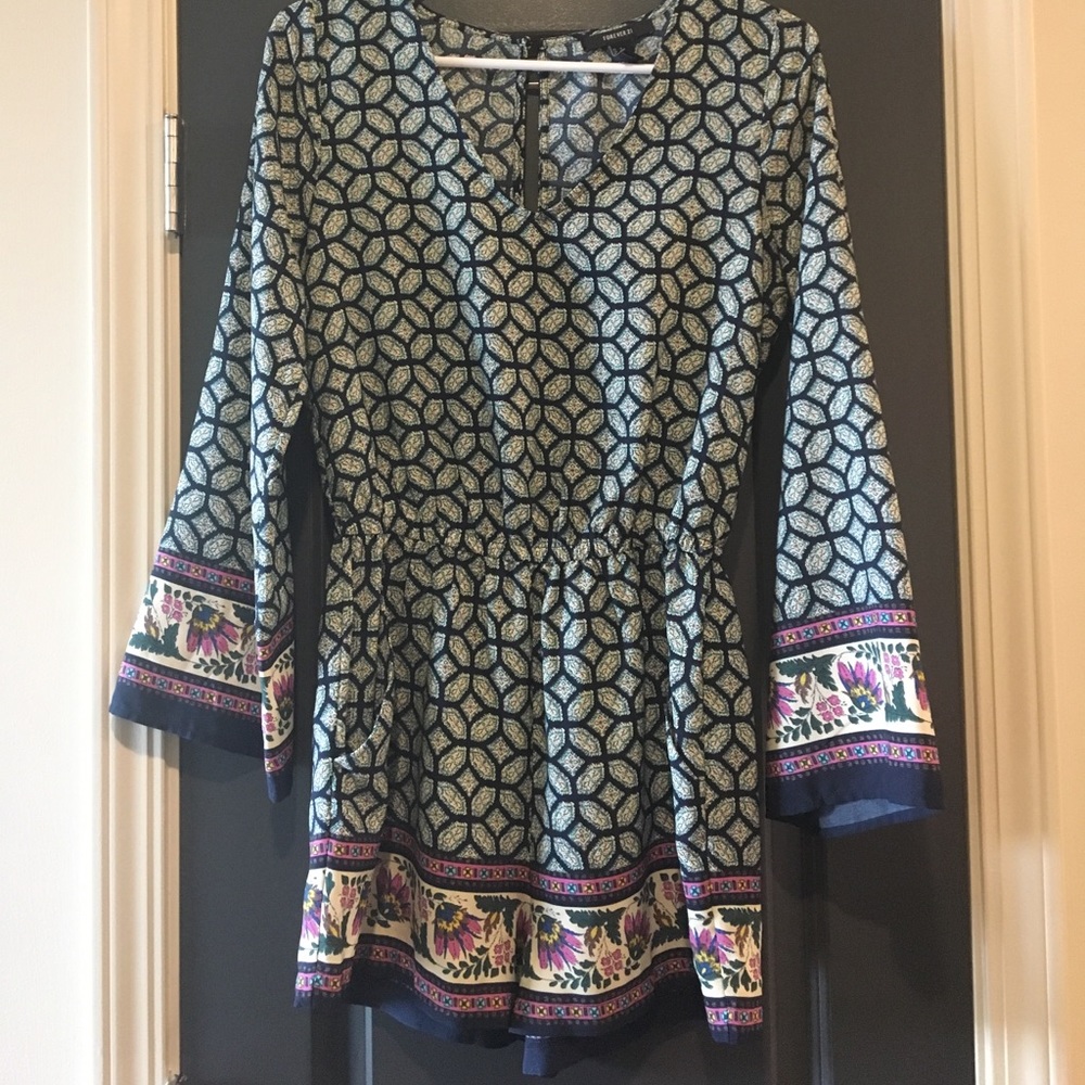 Forever 21 Printer Romper with Floral Trim
