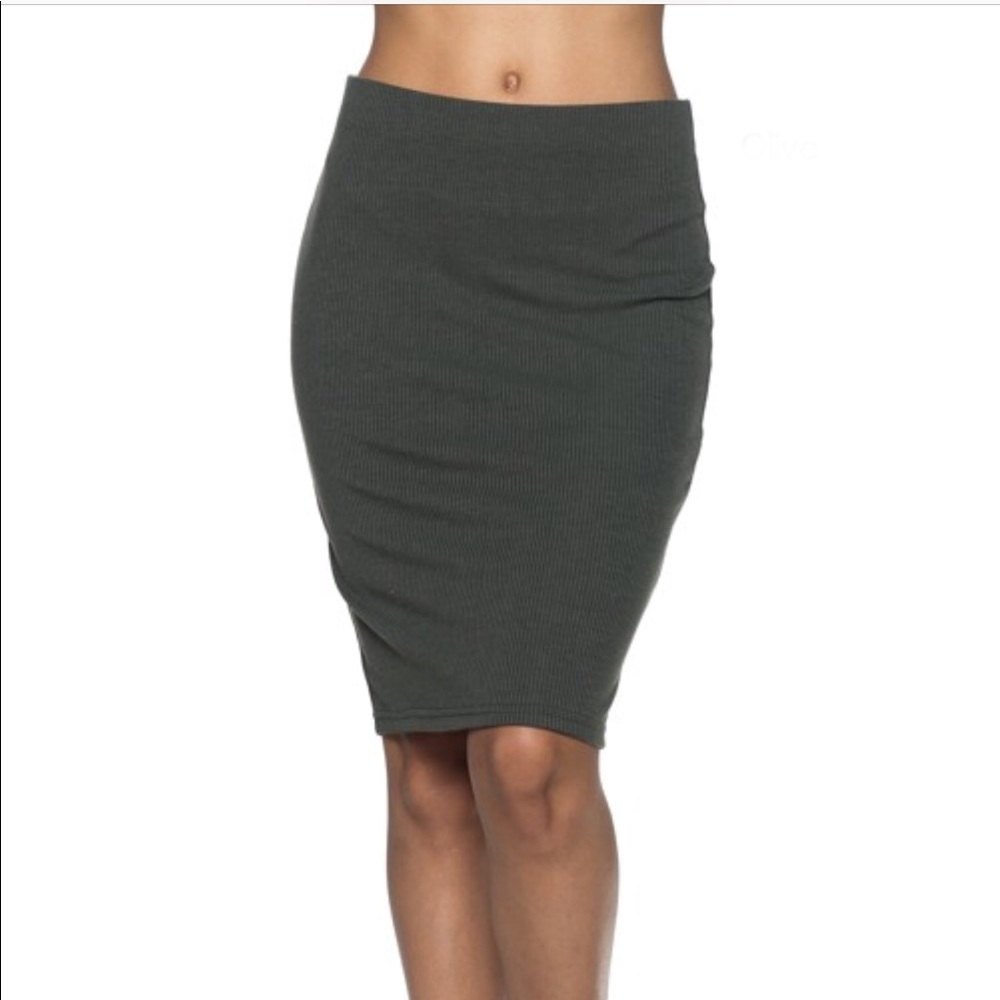 •LAST 2• Olive Ribbed Midi Skirt - Picture 1 of 4