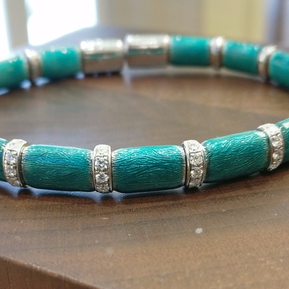 SOLD - Green Enamel & Diamond Firenze Bracelet - Picture 6 of 8