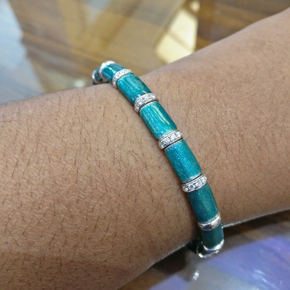 SOLD - Green Enamel & Diamond Firenze Bracelet - Picture 2 of 8