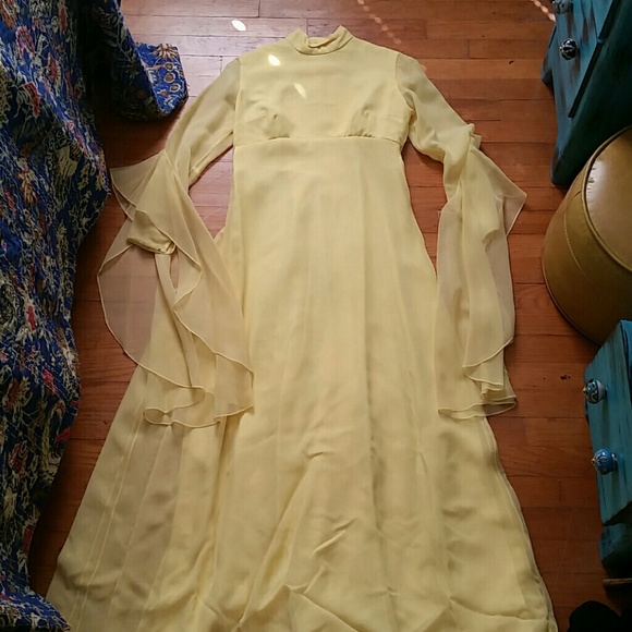 VTG 70s Yellow Boho Clifton Wilhite Dress! ♡ - Picture 5 of 8