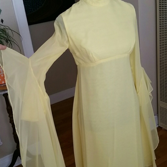 VTG 70s Yellow Boho Clifton Wilhite Dress! ♡ - Picture 7 of 8