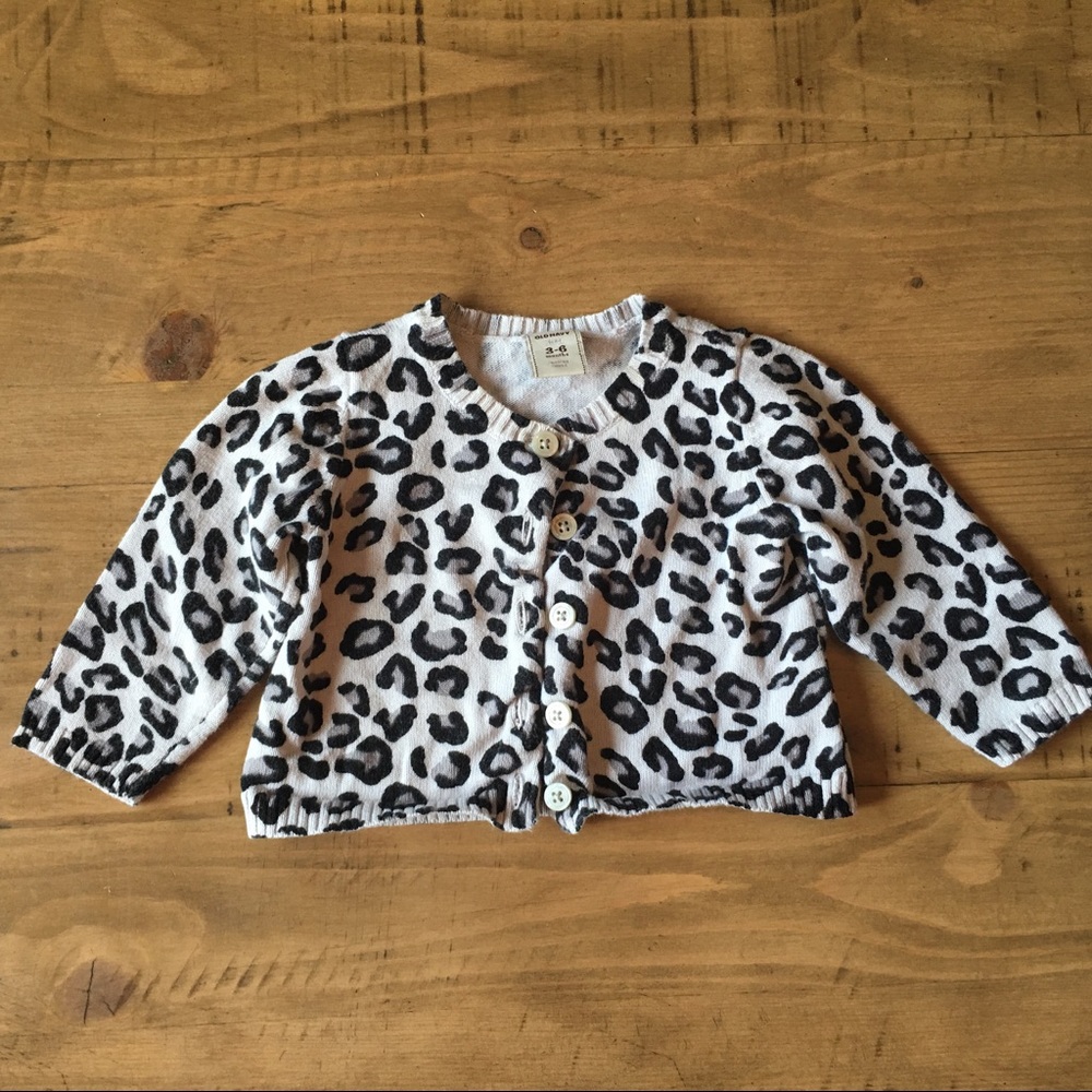 ON leopard print baby cardi, 3-6 months