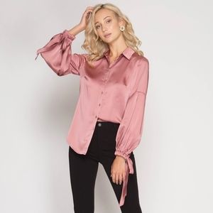 Silky long sleeve button down
