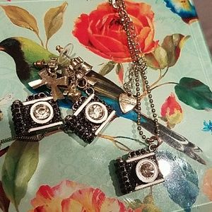 Betsey Johnson camera earrings and necklace