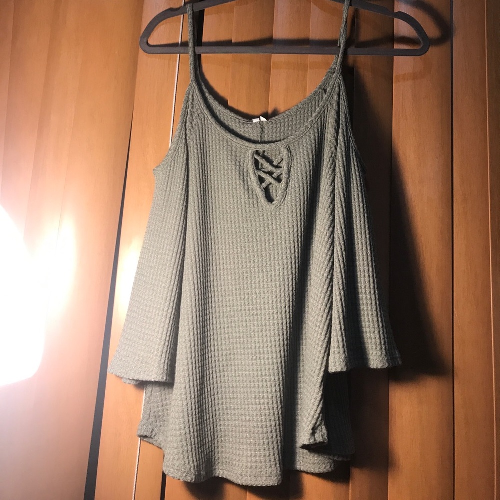 Olive green off the shoulder shirt
