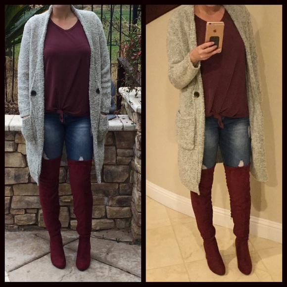 1 LEFT CLEARANCE‼️Burgundy Mid Thigh Boots - Picture 2 of 8