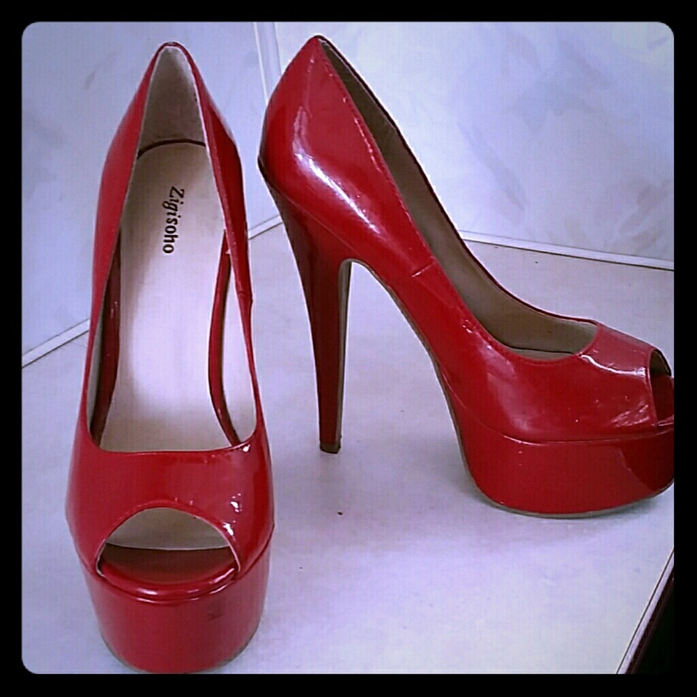 ZigiSOHO Patent Red Platform Heels