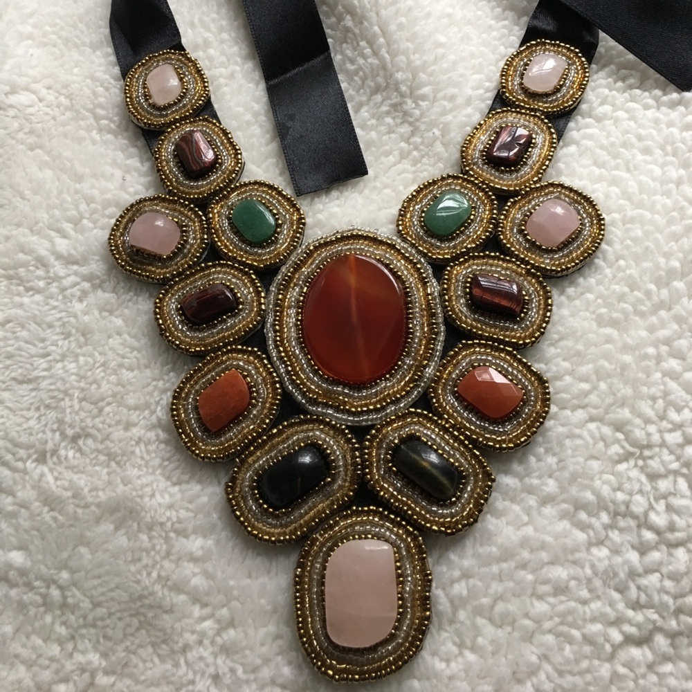 Necklace, Bib style with natural stones