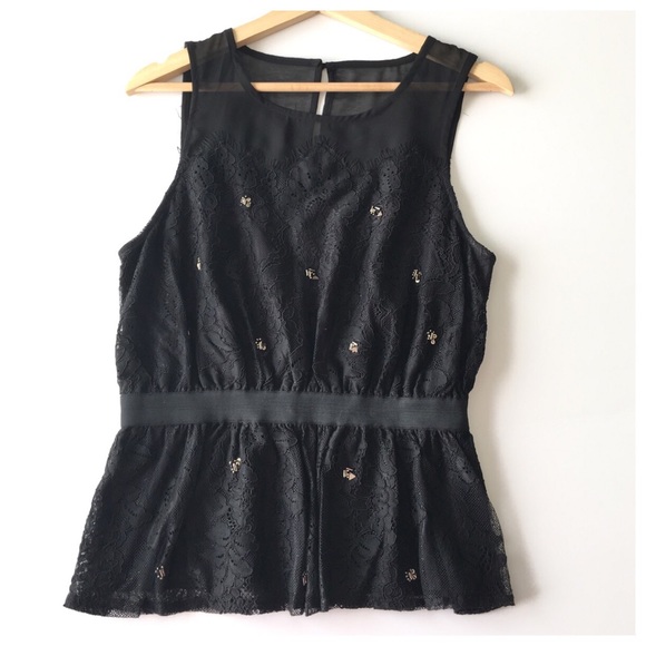Meadow Rue Black Lace Silver Beaded Peplum Tank - Picture 2 of 8