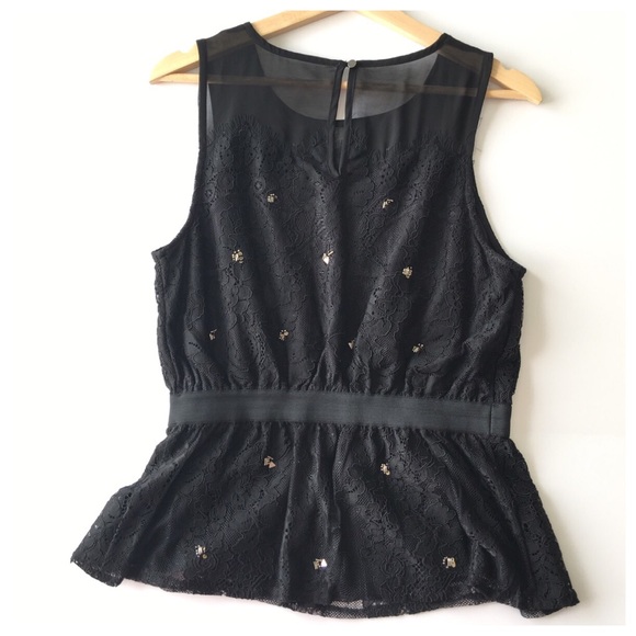 Meadow Rue Black Lace Silver Beaded Peplum Tank - Picture 3 of 8