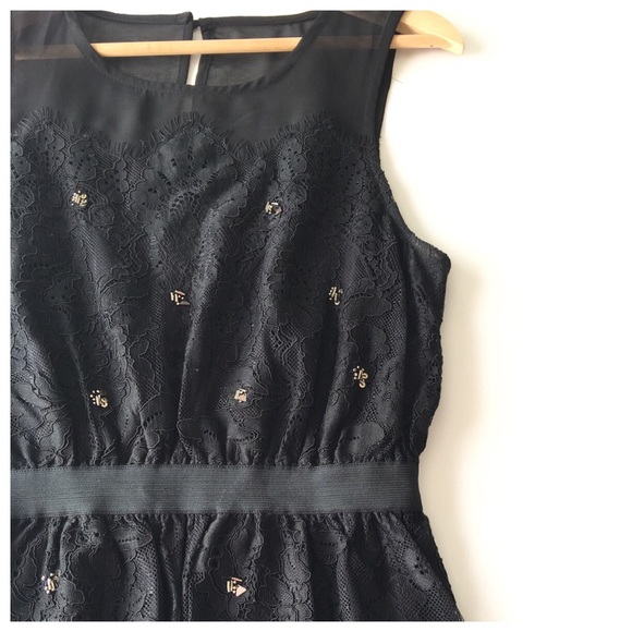 Meadow Rue Black Lace Silver Beaded Peplum Tank - Picture 4 of 8