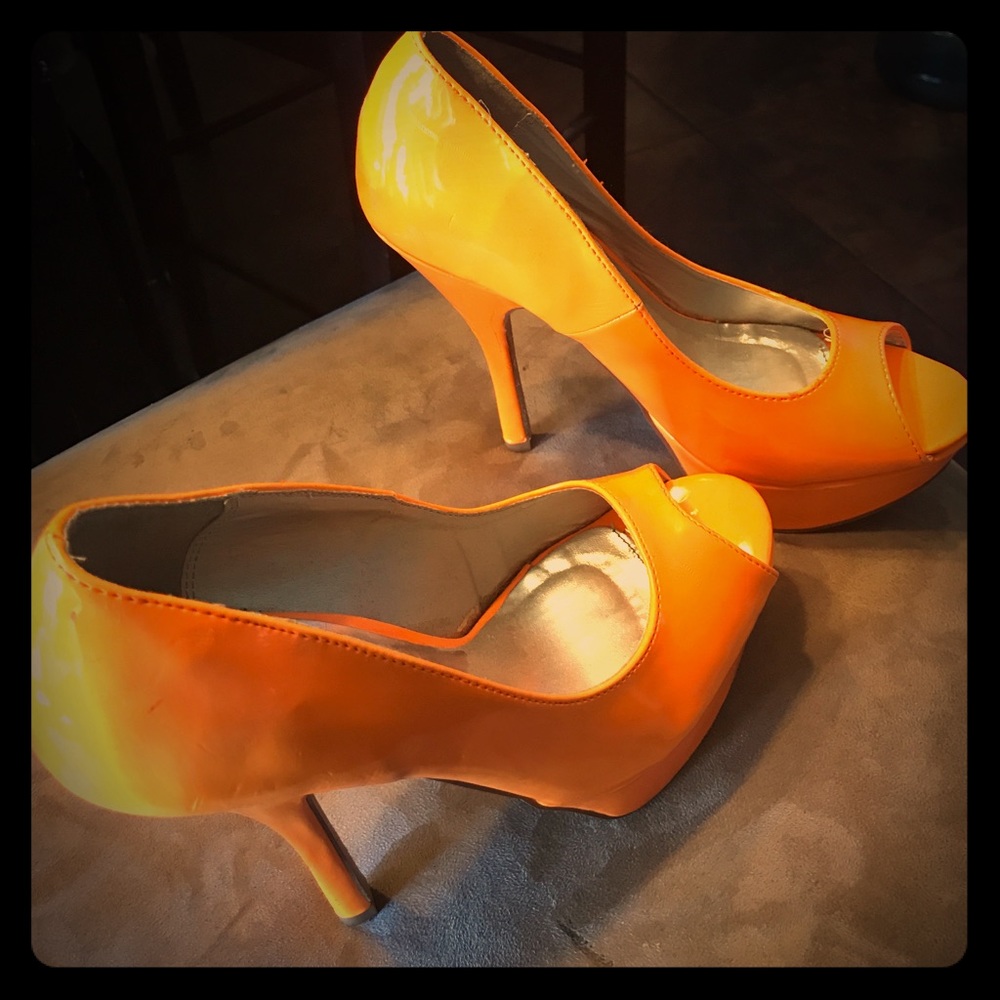 Orange platform heels