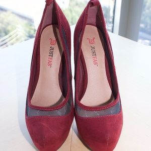 JustFab Platform Pump-Burgundy-5.5