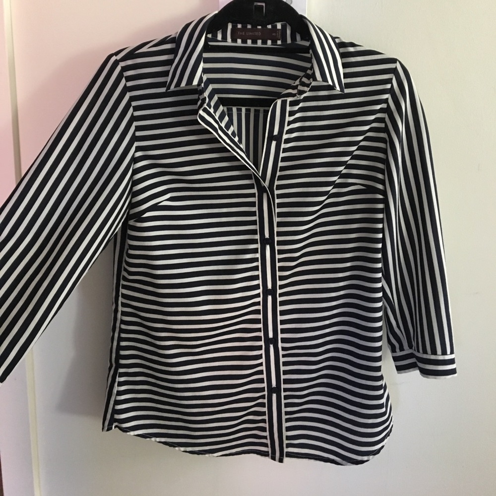 The Limited Striped Collar 3/4 sleeve blouse