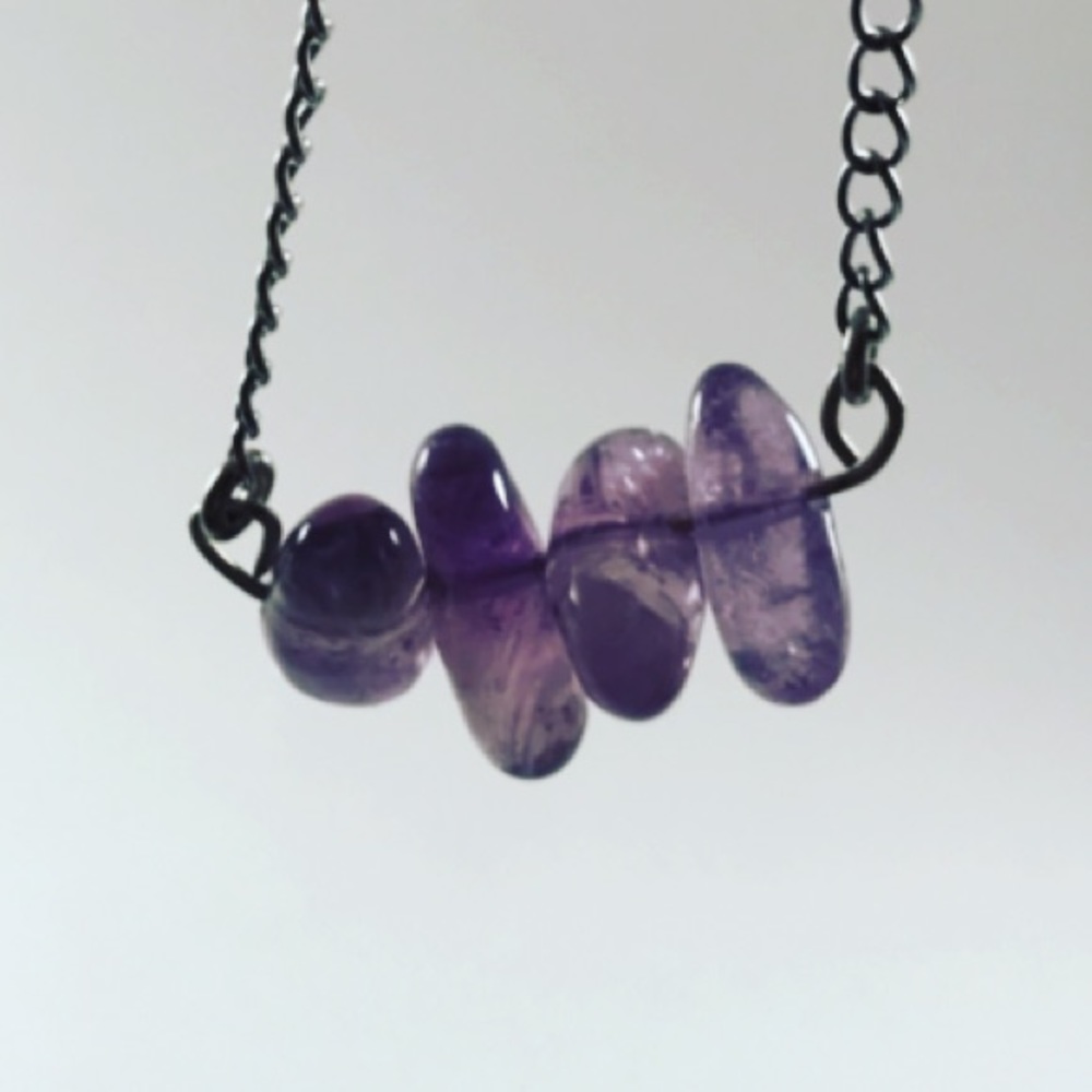 🔴SALE ! Genuine amethyst bar boho choker necklace - Picture 3 of 8