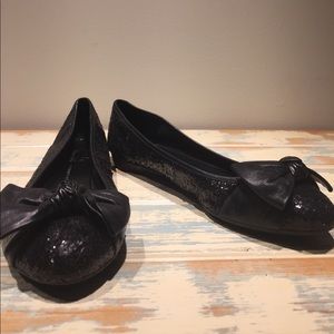White House Black Market Black Sparkle Bow Flats