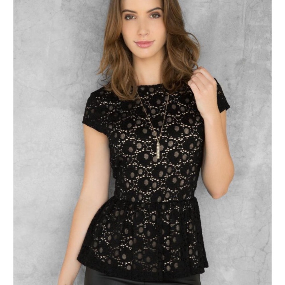 Francesca's Alya Elaine Lace Peplum Top