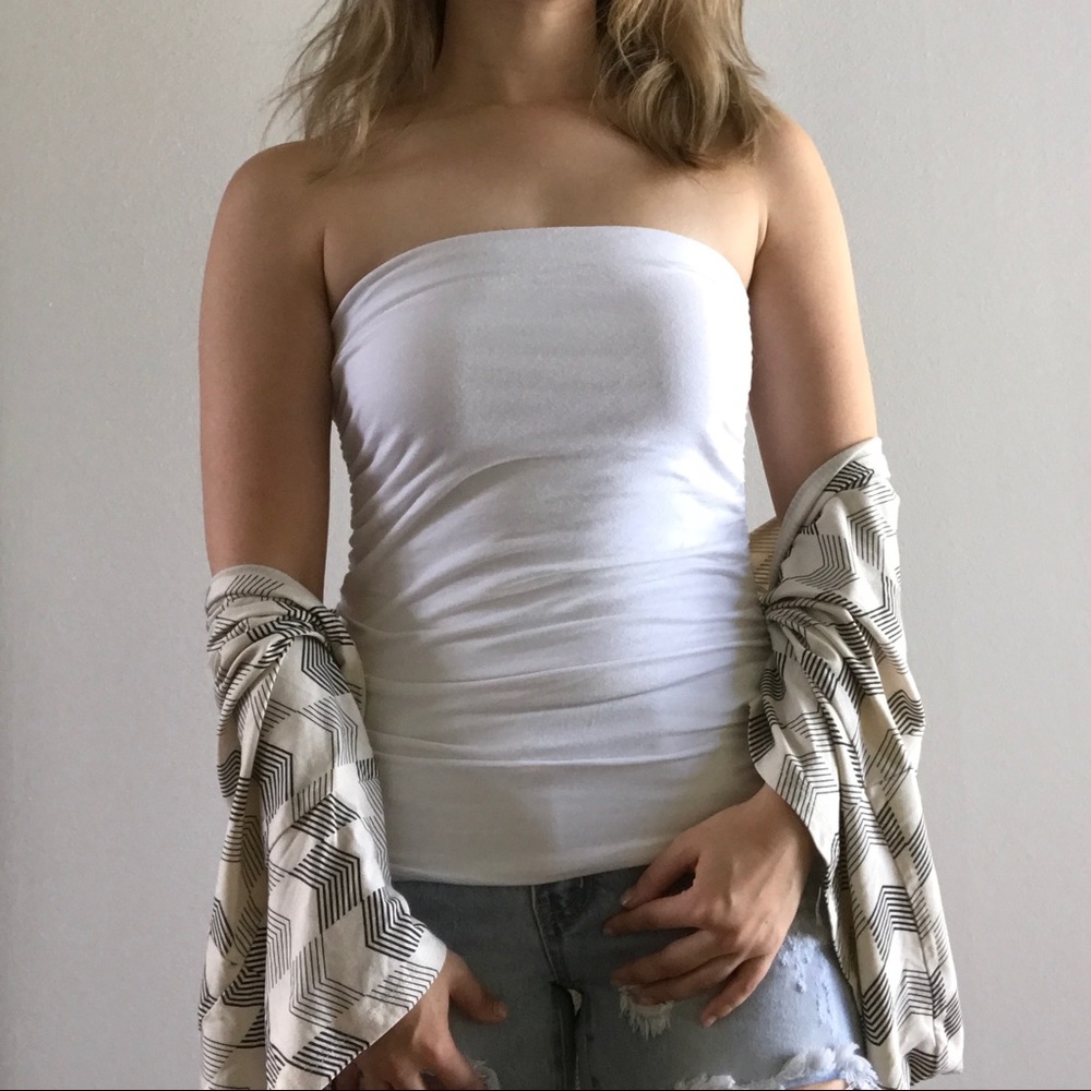 Fighting Eel - Rouched Sides Tube Top - White