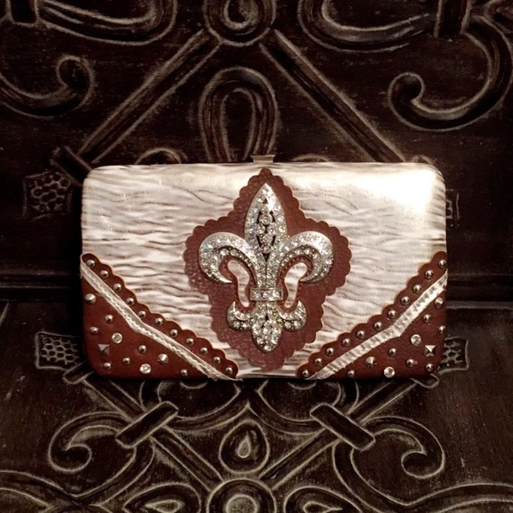 Brown gold silver and white wallet