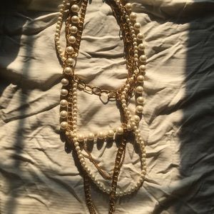 Ann Taylor layered pearl and chain necklace