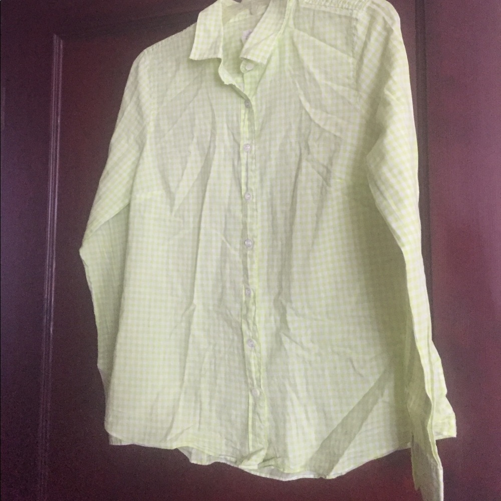 J Crew Neon Green Gingham Shirt