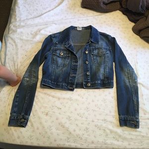 YMI Buckle Brand Distressed Cropped Denim Jacket