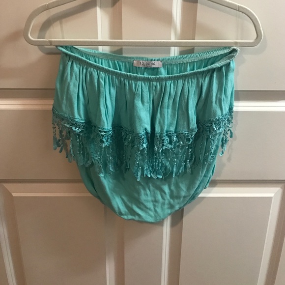 Tops - Turquoise fringe tube top