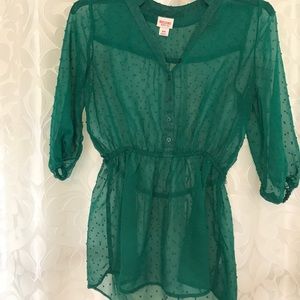 Dark green sheer polka dot tunic