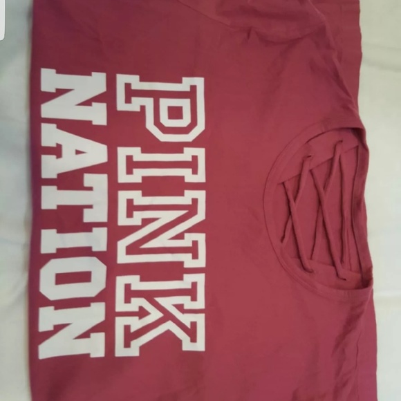 SOLD - VS Pink lace up campus tee sz L - Picture 2 of 4