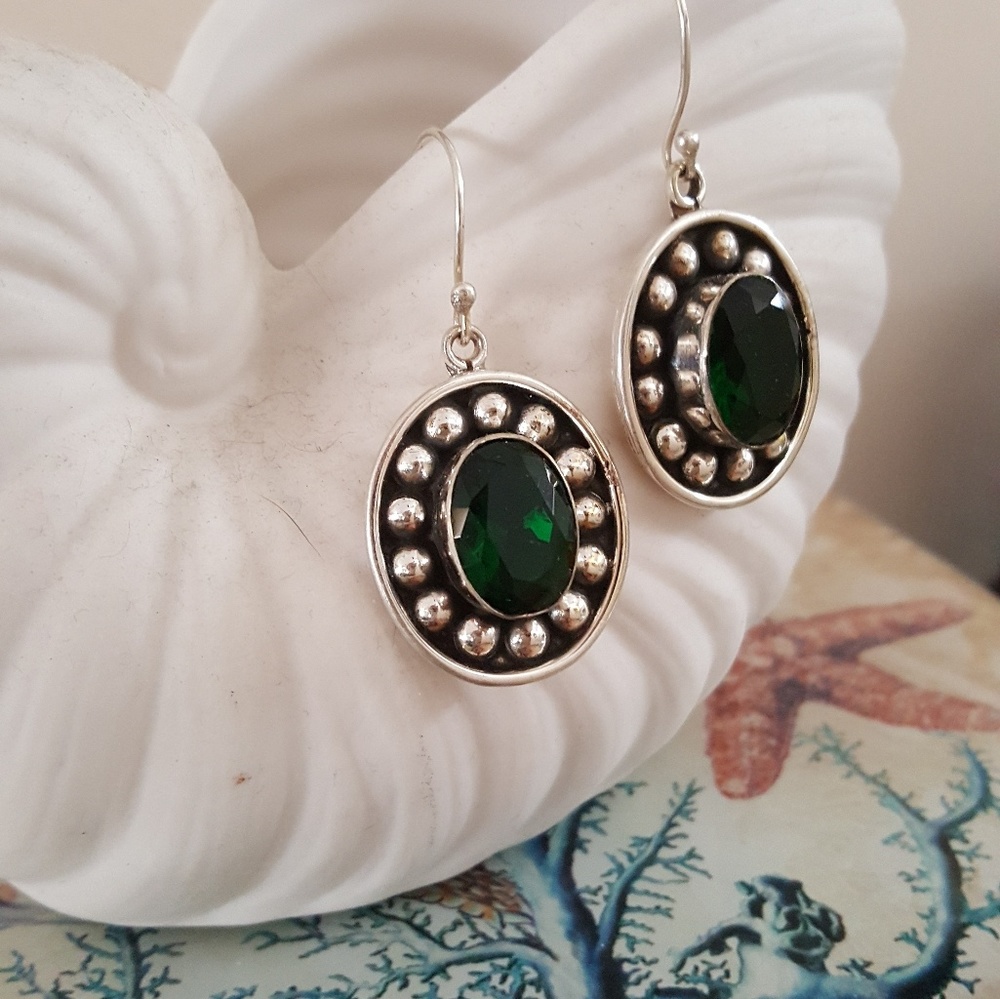 Chrome Diopside Silver Earrings