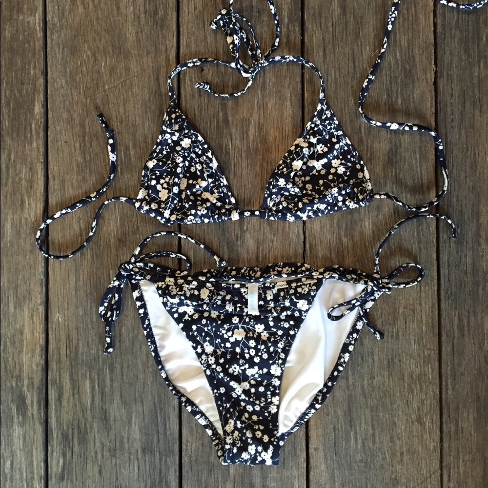 J Crew floral ruffle high leg bikini swimsuit 90s