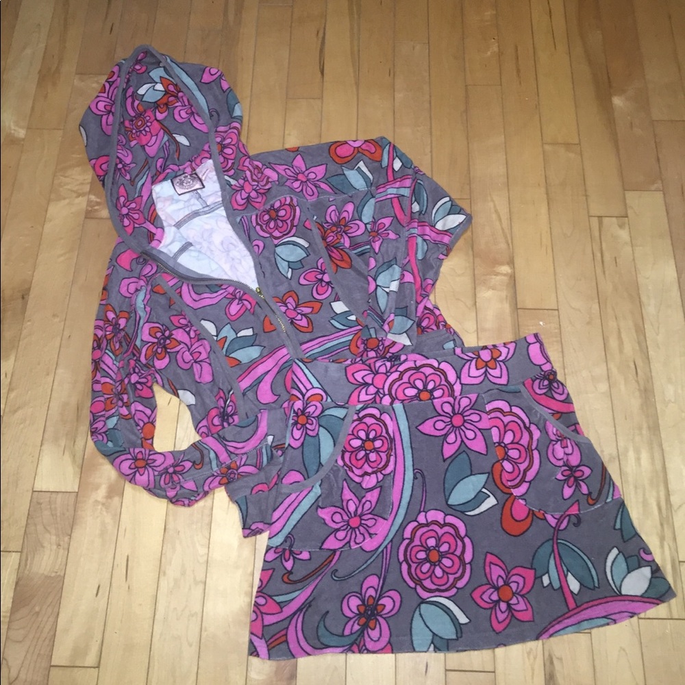 Poppin w flowers terry skirt & hoodie set